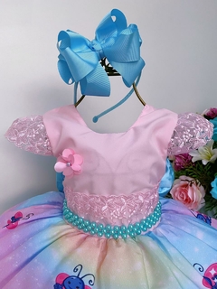 Vestido Infantil Rosa Galinha Pintadinha Cinto Pérolas Luxo - comprar online