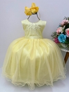 Vestido Infantil Longo Damas de Honra Amarelo Strass Pérolas