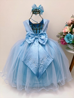 Vestido Infantil Longo Damas de Honra Azul Bebê Pérolas na internet