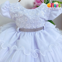 Vestido Infantil Branco Babados para Festas Daminhas Batizados - comprar online