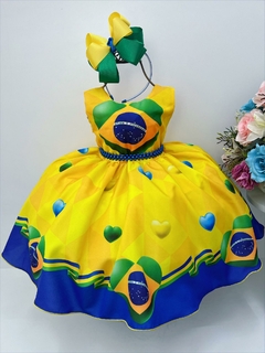 Vestido Infantil Brasil Com Cinto De Pérolas