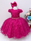 Vestido Infantil Juvenil Pink Tule Bolinhas