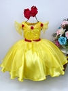 Vestido Infantil Bela e a Fera Amarelo Com Renda Pérolas