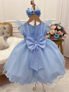 Imagem do Vestido Infantil Luxo Azul com Aplique de Flores e Borboletas