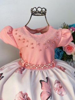 Vestido Infantil Princesa Rosa Floral e Borboletas - comprar online