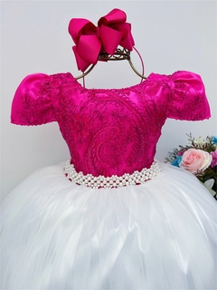Vestido Infantil Longo Pink Renda Saia Off - comprar online