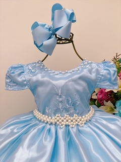 Vestido Infantil Longo Azul Rendado Realeza Luxo Pérolas - comprar online