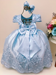 Vestido Infantil Longo Azul Rendado Realeza Luxo Pérolas na internet