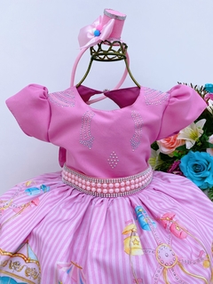 Vestido Infantil Festa Circo Rosa Flores Strass e Pérolas - comprar online