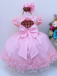 Vestido Infantil de Festa Luxo Rosa Pérolas Casamento na internet