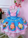 Vestido Infantil Fazendinha Vaquinha e Porquinho Rosa e Azul