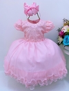 Vestido Infantil de Festa Luxo Rosa Pérolas Casamento