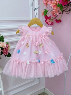 Vestido Infantil Bebê Rosa Jardim Encantado Luxo
