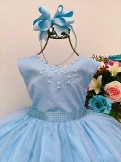 Vestido Infantil Longo Damas de Honra Azul Bebê Pérolas - comprar online