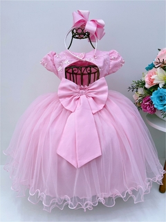 Vestido Infantil Rosa Renda com Aplique de Borboletas na internet