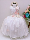 Vestido Infantil Marfim Rendado Aplique Flores Luxo Festas