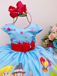 Vestido Infantil Festa Mundo Bita Azul Pink Estrelinhas - comprar online