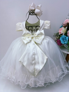 Vestido Infantil Longo Marfim Strass Luxo Manga Princesa - comprar online