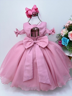 Vestido Infantil Rosê Com Cinto de Pérolas Strass Princesas na internet
