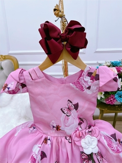 Vestido Infantil Rosa Jardim das Borboletas Luxo - loja online
