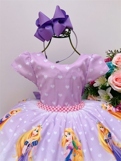 Vestido Infantil Festa Rapunzel Lilás Com Pérolas Princesas Festas - comprar online