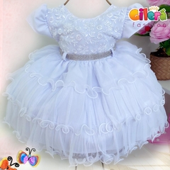 Vestido Infantil Branco Babados para Festas Daminhas Batizados