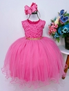 Vestido Infantil Pink Busto Rendado e Strass Luxo