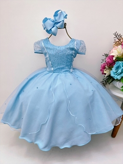 Vestido Infantil Frozen Com Capa Festas de Princesas Luxo - Gilerá Fashion