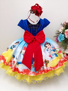 Vestido Infantil Festa Branca de Neve Azul de Renda Cinto Strass na internet