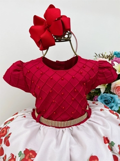 Vestido Infantil Vermelho Pérolas Florido - comprar online