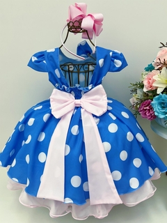 Vestido Infantil Festa Galinha Pintadinha Azul Bolinhas Tule Rosa Laço na internet