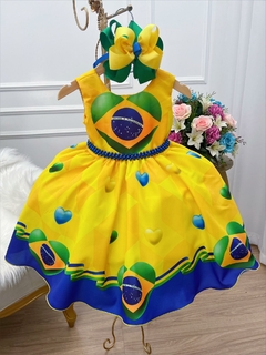 Vestido Infantil Brasil Com Cinto De Pérolas - Gilerá Fashion