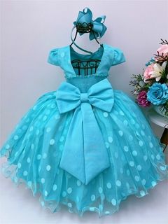 Vestido Infantil Festa Luxo Verde Tiffany Bolinhas Cinto Strass Pérolas na internet