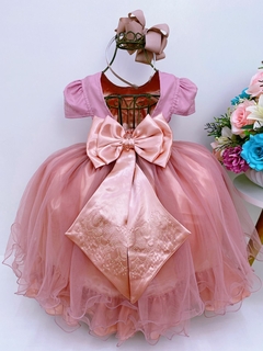 Vestido Infantil Longo Rosê Strass Luxo Manga Princesa na internet