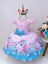 Vestido Infantil Rosa Unicórnio Com Laço Strass