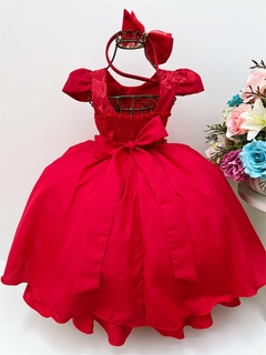 Vestido Infantil Vermelho Renda Com Cinto de Pérolas na internet