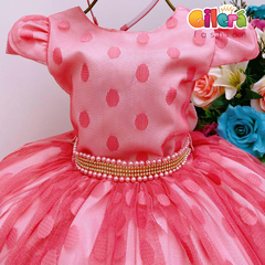 Vestido Infantil Rosê Bolinhas Cinto Strass com Pérolas - comprar online