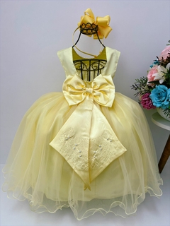 Vestido Infantil Longo Damas de Honra Amarelo Strass Pérolas na internet