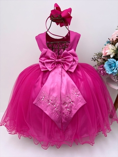 Vestido Infantil Longo Damas de Honra Pink Strass e Pérolas na internet