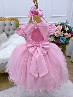 Vestido Infantil Rosa Renda com Aplique de Borboletas - loja online