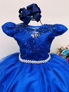Vestido Infantil Longo Dama de Honra Azul Royal Casamentos Renda - comprar online