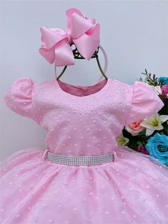 Vestido Infantil Rosa Batizado Princesas Babados e Strass - comprar online