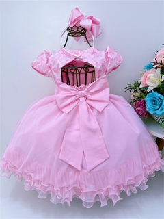 Vestido Infantil Rosa Aplique Borboletas Cinto de Pérolas na internet