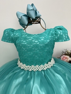 Vestido Infantil Longo Verde Tule Renda Dama Luxo Casamento - comprar online