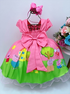 Vestido Infantil Festa Peppa Pig Rosa Chiclete Strass Luxo na internet