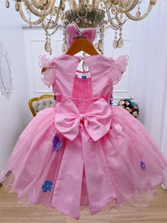 Vestido Infantil de Festa Rosa Aplique Borboletas Brilho Luxo - loja online