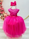 Vestido Infantil Longo Damas de Honra Pink Strass e Pérolas