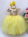 Vestido Infantil de Festa Luxo Amarelo Floral