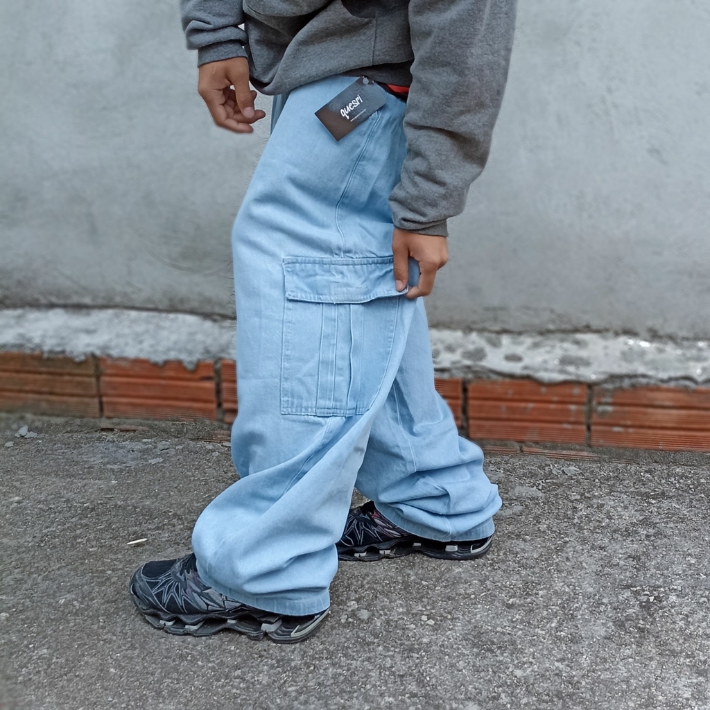 Calça Cargo Masculina Jeans Claro