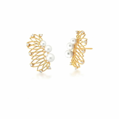 BRINCO EAR CUFF PÉROLAS BANHADO A OURO